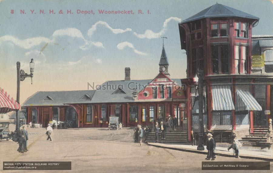Postcard: New York, New Haven & Hartford Depot, Woonsocket, Rhode Island